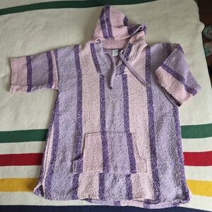 Bohemiam Pink Purple Mexican Woven Short Sleeve Baha Pullover Hoodie Sweater  XL